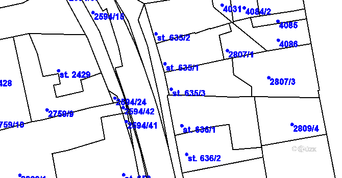 Parcela st. 635/3 v KÚ Lipník nad Bečvou, Katastrální mapa