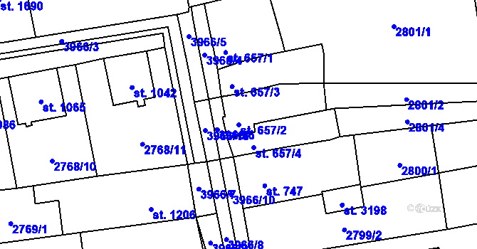 Parcela st. 657/2 v KÚ Lipník nad Bečvou, Katastrální mapa