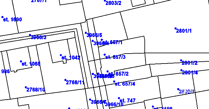 Parcela st. 657/3 v KÚ Lipník nad Bečvou, Katastrální mapa