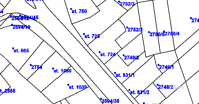 Parcela st. 724 v KÚ Lipník nad Bečvou, Katastrální mapa