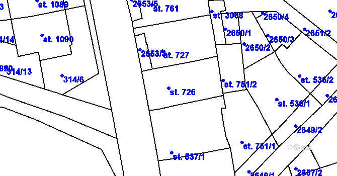 Parcela st. 726 v KÚ Lipník nad Bečvou, Katastrální mapa