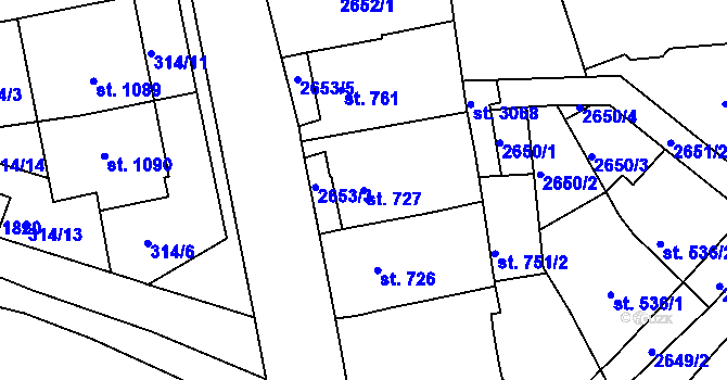 Parcela st. 727 v KÚ Lipník nad Bečvou, Katastrální mapa
