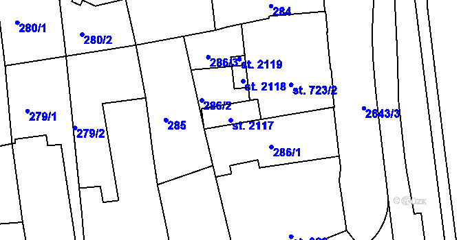 Parcela st. 2117 v KÚ Lipník nad Bečvou, Katastrální mapa