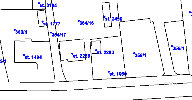Parcela st. 2283 v KÚ Lipník nad Bečvou, Katastrální mapa