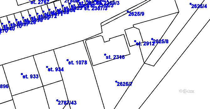 Parcela st. 2316 v KÚ Lipník nad Bečvou, Katastrální mapa