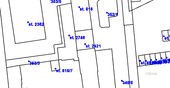 Parcela st. 2421 v KÚ Lipník nad Bečvou, Katastrální mapa