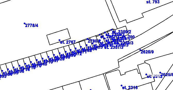 Parcela st. 2423 v KÚ Lipník nad Bečvou, Katastrální mapa