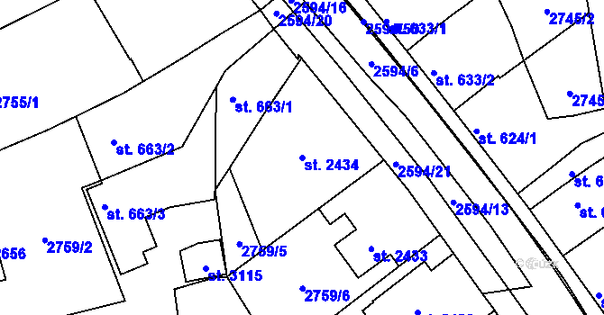 Parcela st. 2434 v KÚ Lipník nad Bečvou, Katastrální mapa