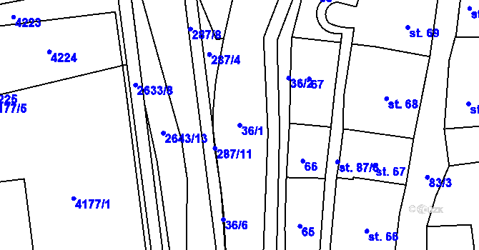 Parcela st. 36/1 v KÚ Lipník nad Bečvou, Katastrální mapa