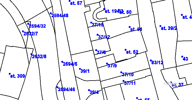 Parcela st. 37/8 v KÚ Lipník nad Bečvou, Katastrální mapa