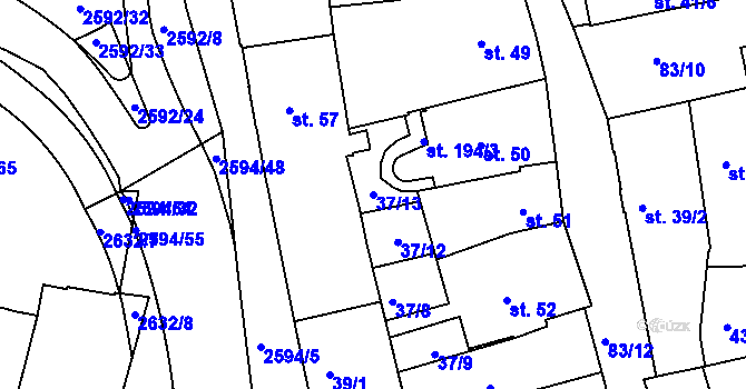 Parcela st. 37/13 v KÚ Lipník nad Bečvou, Katastrální mapa