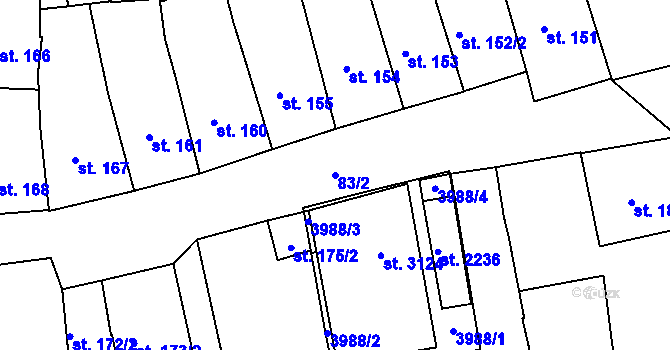 Parcela st. 83/2 v KÚ Lipník nad Bečvou, Katastrální mapa