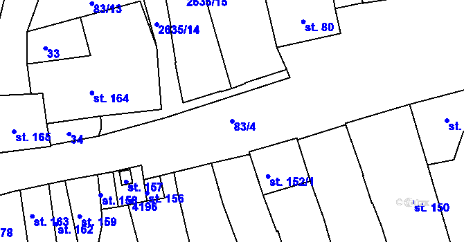 Parcela st. 83/4 v KÚ Lipník nad Bečvou, Katastrální mapa
