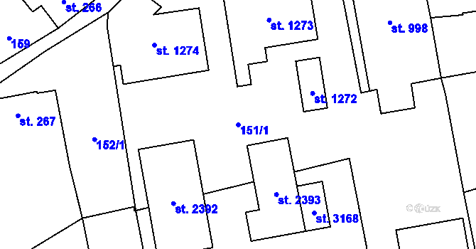 Parcela st. 151/1 v KÚ Lipník nad Bečvou, Katastrální mapa