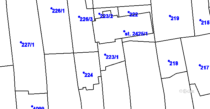 Parcela st. 223/1 v KÚ Lipník nad Bečvou, Katastrální mapa