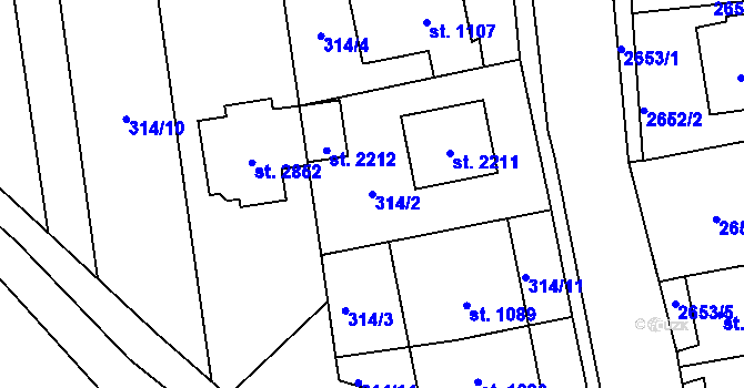 Parcela st. 314/2 v KÚ Lipník nad Bečvou, Katastrální mapa