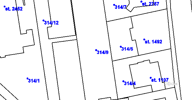 Parcela st. 314/9 v KÚ Lipník nad Bečvou, Katastrální mapa