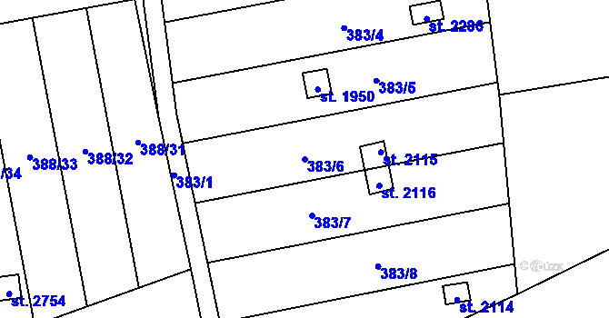 Parcela st. 383/6 v KÚ Lipník nad Bečvou, Katastrální mapa