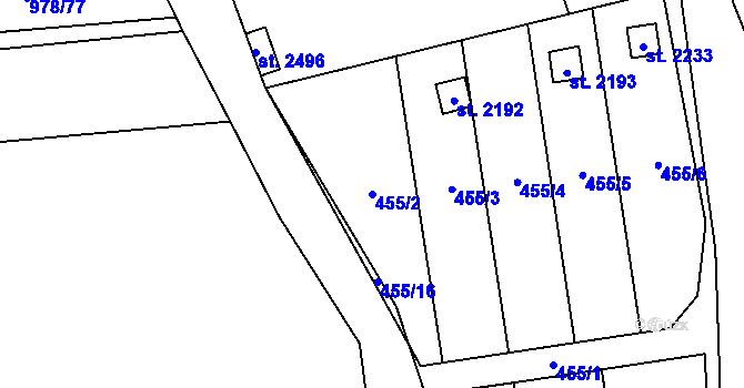 Parcela st. 455/2 v KÚ Lipník nad Bečvou, Katastrální mapa