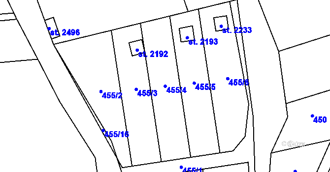 Parcela st. 455/4 v KÚ Lipník nad Bečvou, Katastrální mapa