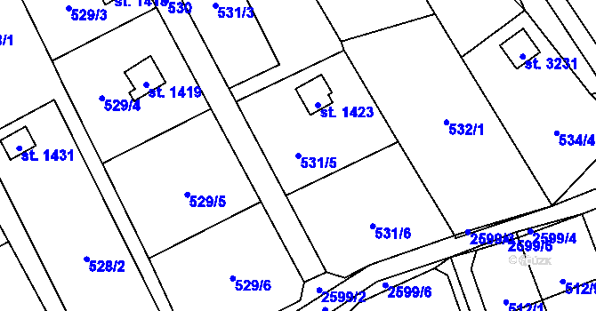 Parcela st. 531/5 v KÚ Lipník nad Bečvou, Katastrální mapa