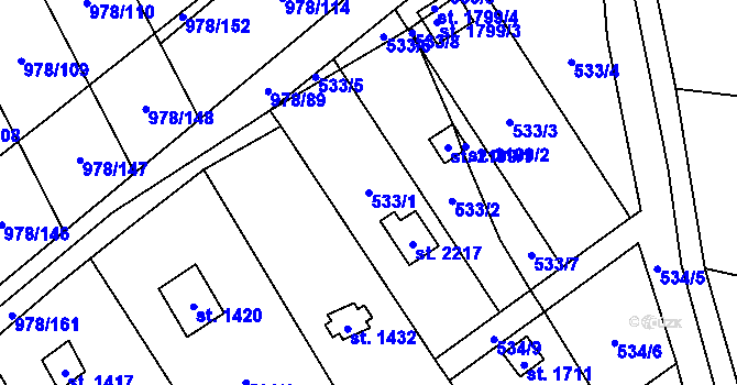 Parcela st. 533/1 v KÚ Lipník nad Bečvou, Katastrální mapa