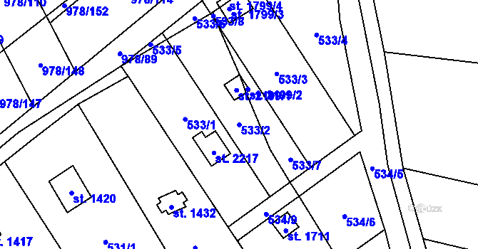 Parcela st. 533/2 v KÚ Lipník nad Bečvou, Katastrální mapa