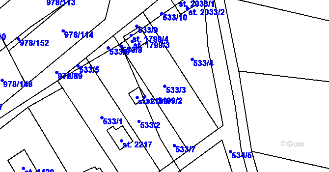 Parcela st. 533/3 v KÚ Lipník nad Bečvou, Katastrální mapa