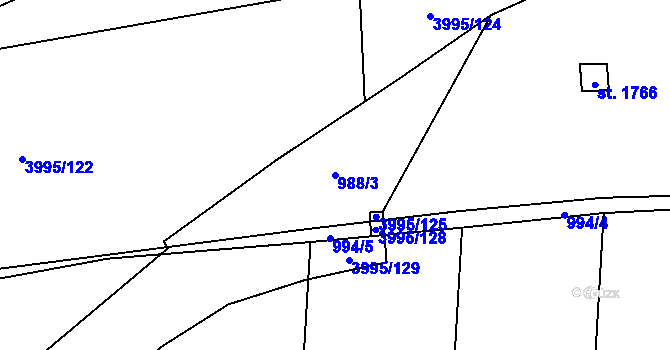 Parcela st. 988/3 v KÚ Lipník nad Bečvou, Katastrální mapa