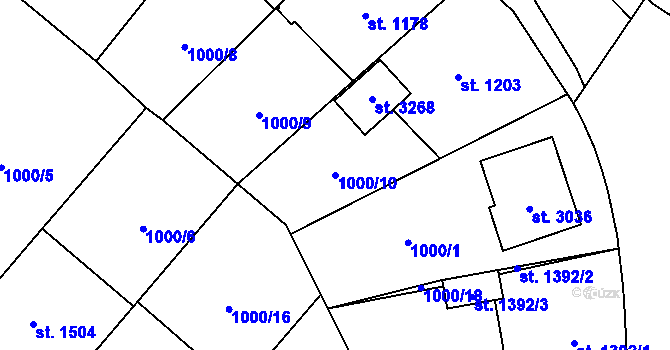 Parcela st. 1000/10 v KÚ Lipník nad Bečvou, Katastrální mapa