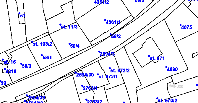 Parcela st. 2594/3 v KÚ Lipník nad Bečvou, Katastrální mapa