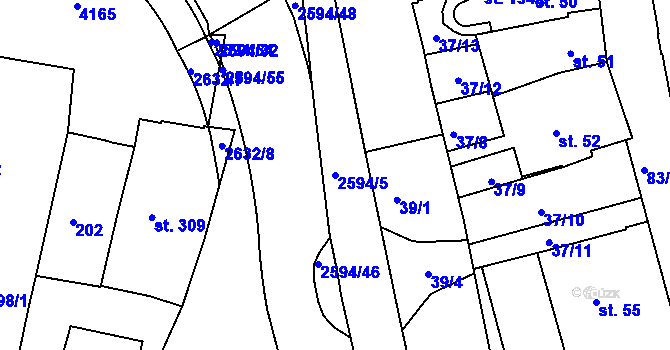 Parcela st. 2594/5 v KÚ Lipník nad Bečvou, Katastrální mapa