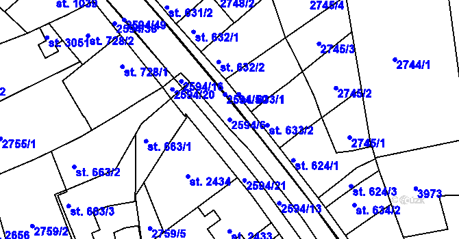 Parcela st. 2594/6 v KÚ Lipník nad Bečvou, Katastrální mapa