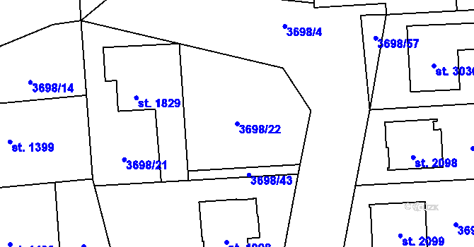 Parcela st. 3698/22 v KÚ Lipník nad Bečvou, Katastrální mapa