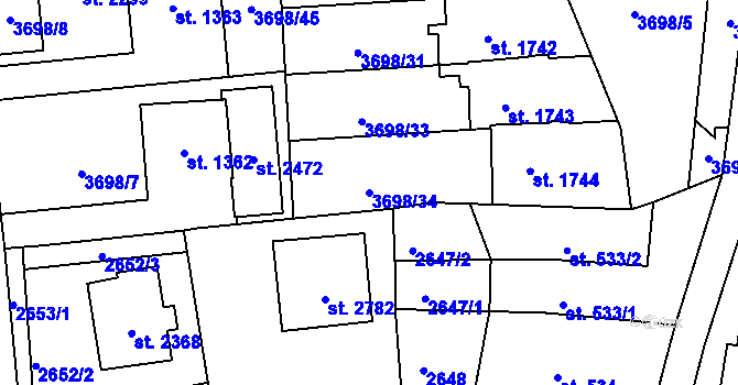 Parcela st. 3698/34 v KÚ Lipník nad Bečvou, Katastrální mapa