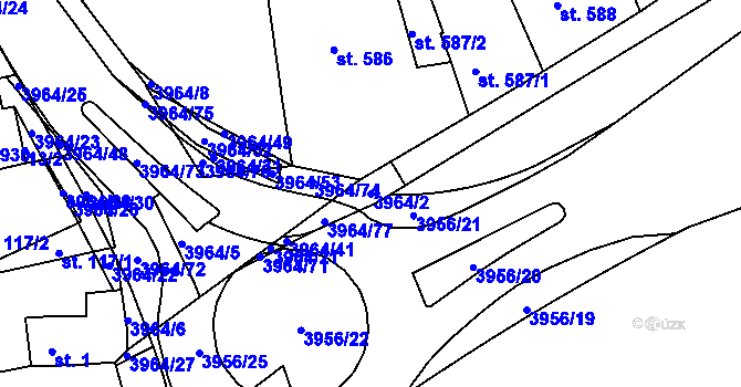 Parcela st. 3964/2 v KÚ Lipník nad Bečvou, Katastrální mapa