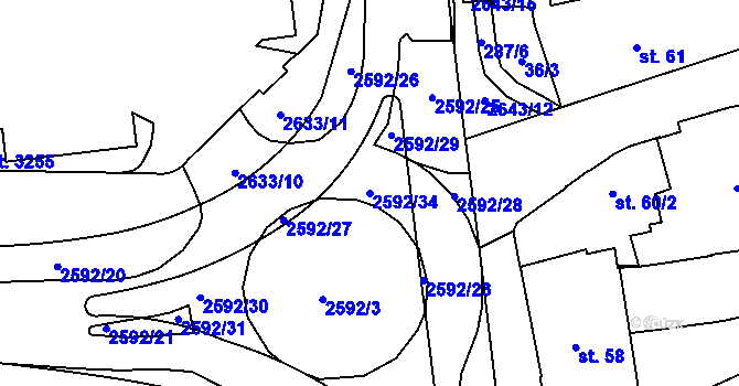 Parcela st. 2592/34 v KÚ Lipník nad Bečvou, Katastrální mapa