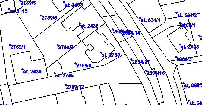Parcela st. 2738 v KÚ Lipník nad Bečvou, Katastrální mapa