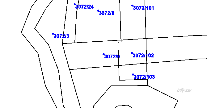 Parcela st. 3072/9 v KÚ Lipník nad Bečvou, Katastrální mapa