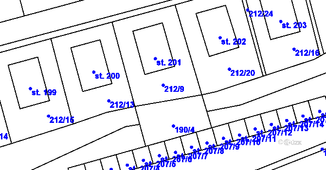 Parcela st. 212/9 v KÚ Lipno, Katastrální mapa