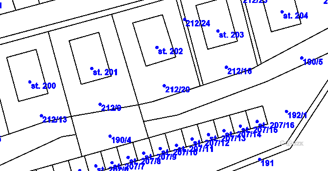 Parcela st. 212/20 v KÚ Lipno, Katastrální mapa