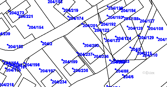 Parcela st. 204/200 v KÚ Lipno nad Vltavou, Katastrální mapa