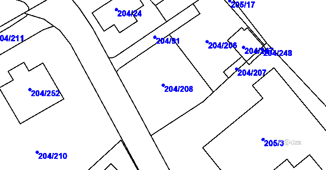 Parcela st. 204/208 v KÚ Lipno nad Vltavou, Katastrální mapa