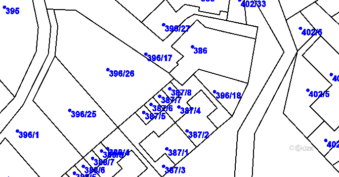 Parcela st. 387/8 v KÚ Lipno nad Vltavou, Katastrální mapa