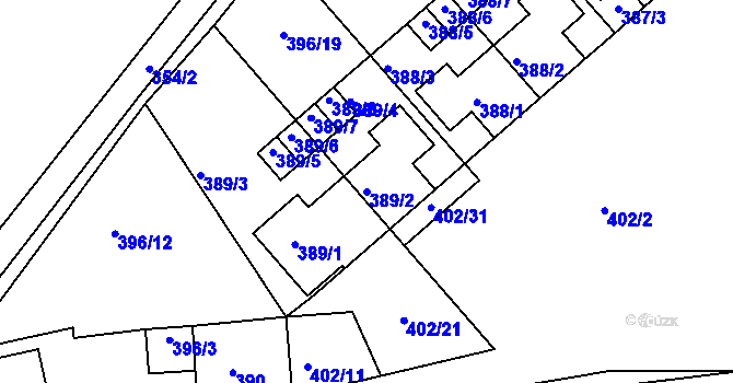 Parcela st. 389/2 v KÚ Lipno nad Vltavou, Katastrální mapa
