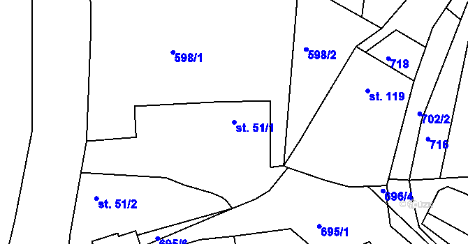 Parcela st. 51/1 v KÚ Lipoltice, Katastrální mapa