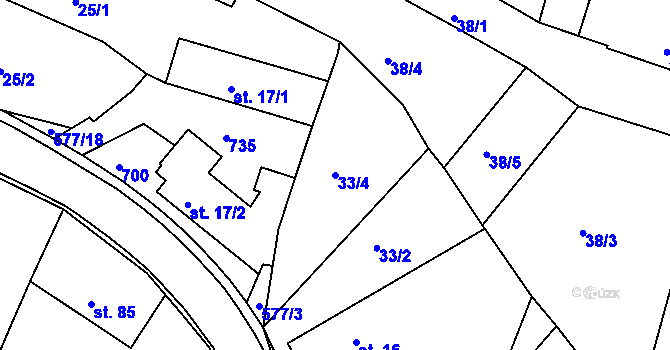 Parcela st. 33/4 v KÚ Lipoltice, Katastrální mapa