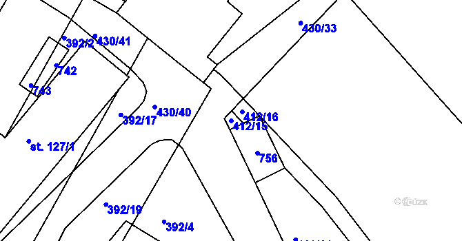 Parcela st. 412/15 v KÚ Lipoltice, Katastrální mapa