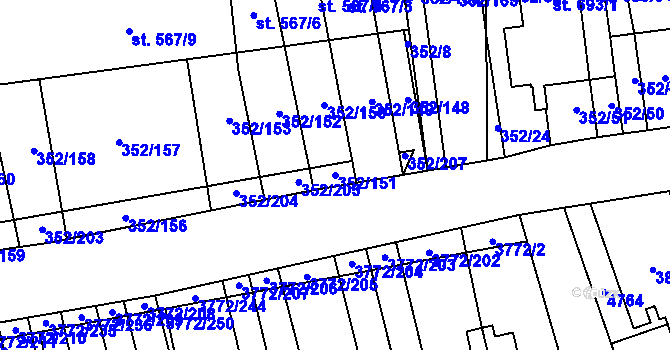 Parcela st. 352/151 v KÚ Lipov, Katastrální mapa