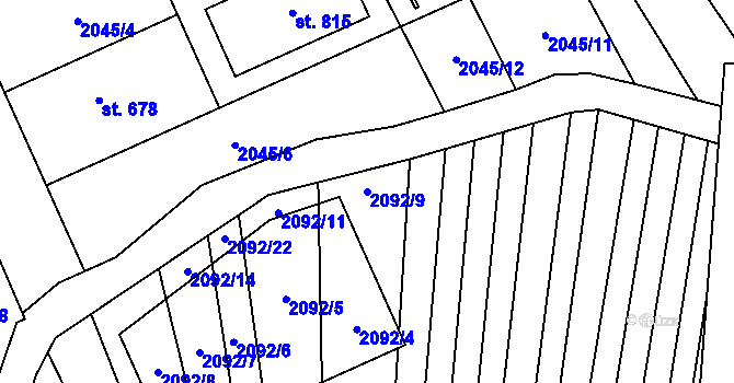 Parcela st. 2092/9 v KÚ Lipov, Katastrální mapa